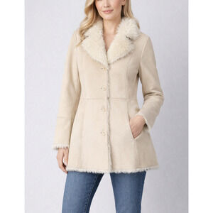 Vintage Mixit Faux Suede Penny Lane Womens XL Beige Faux Fur Lined Y2K Jacket